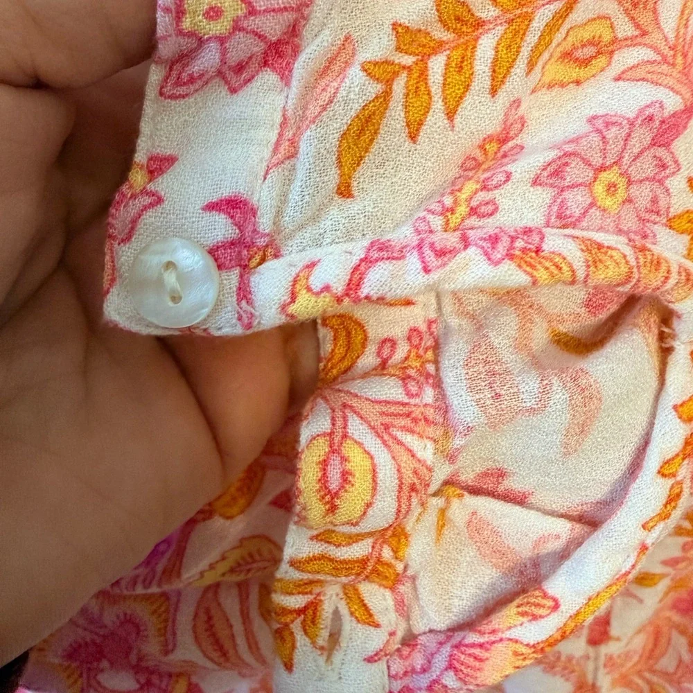 Lucky Brand Floral V Neck Blouse Pink Orange Women’s Medium